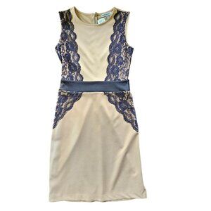 NWT Bailey blue Women's Dress Beige and Lace pattern Pencil over the knee size S